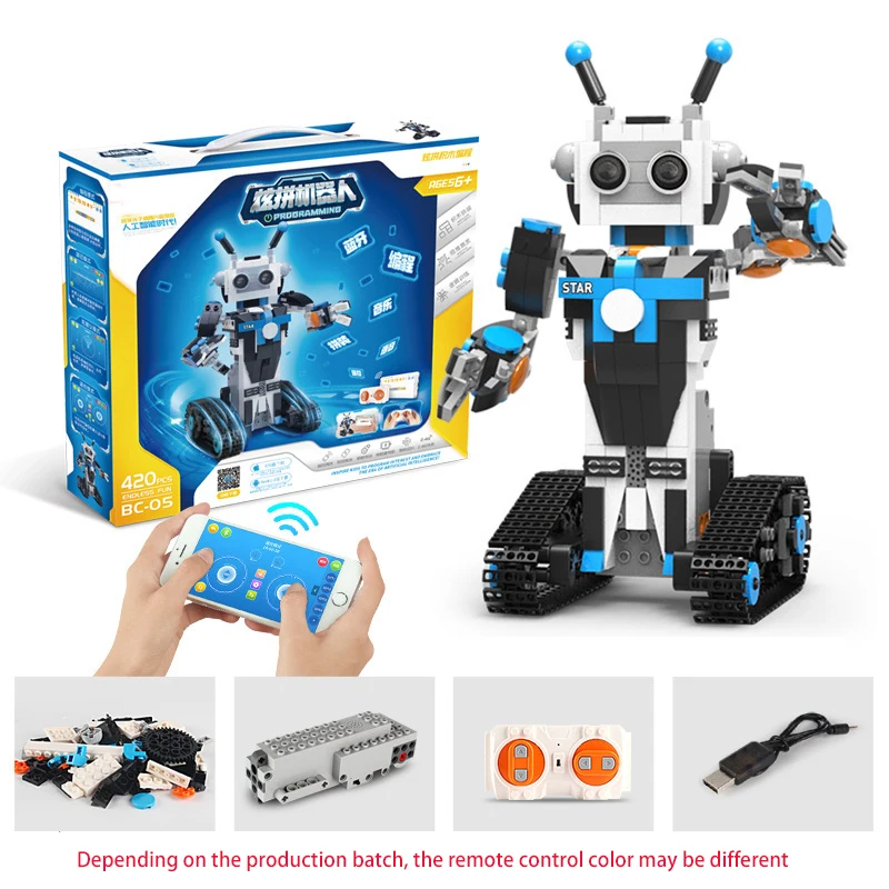 Science and education dual remote control programmable educational gift toy intelligent programming building block robot