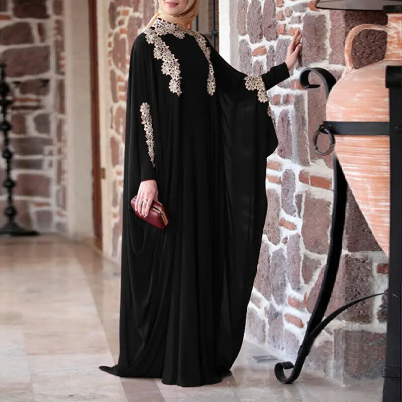 Imagem -03 - Vestido Manga Batwing para Mulheres Muçulmanas Abaya Dubai Kaftan Robe Árabe Vestidos Farasha Marrocos Maxi Vestido de Coquetel Turco Ramadã