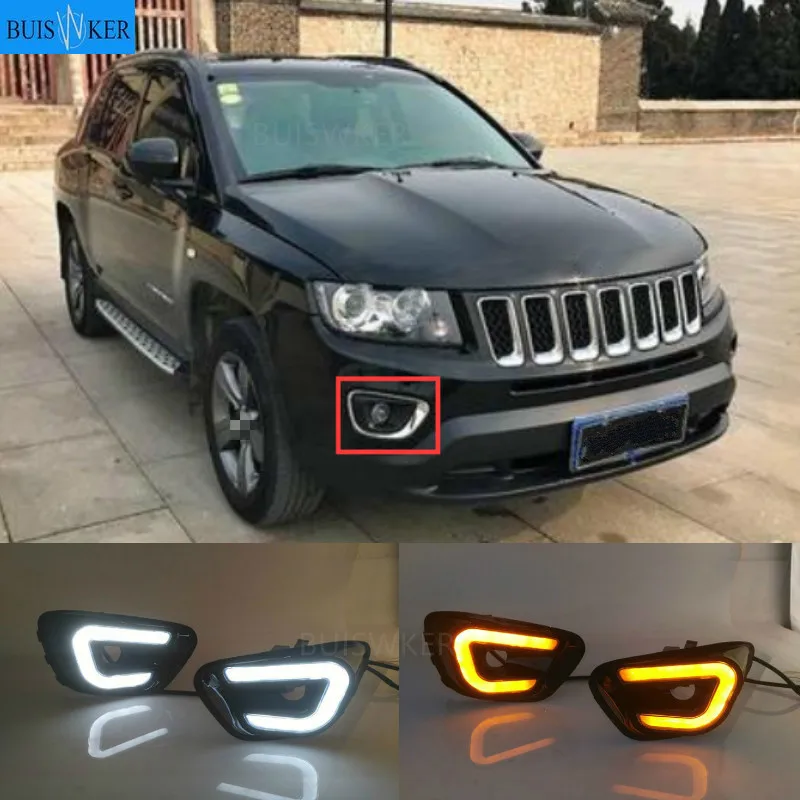 

2pcs For Jeep Compass 2011 2012 2013 2014 2015 2016 Car LED Daytime DRL Running Light White+Yellow Side Turning Light Fog Lamp