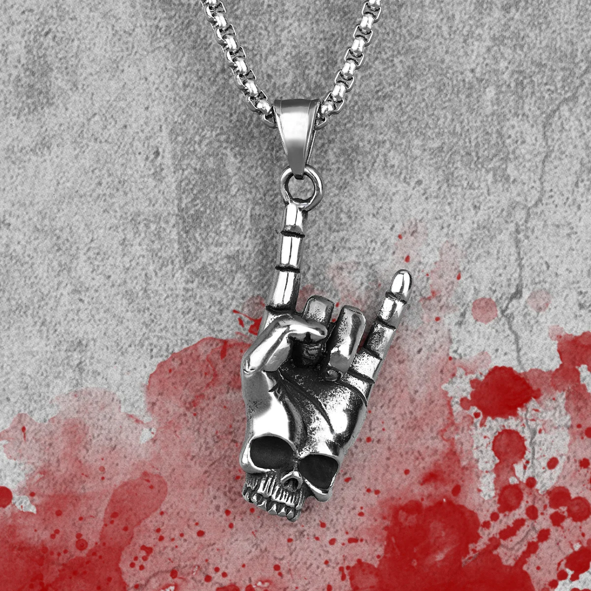 Death Rock Gesture Stainless Steel Men Necklaces Pendants Chain Gothic Punk for Boyfriend Male Jewelry Creativity Gift Wholesale