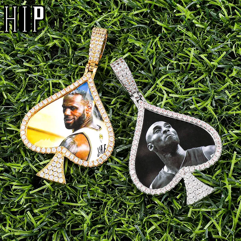 Hip Hop Personality Custom Picture Memory Medallions Spades Shape Necklaces & Pendants For Men Women Jewelry With Solid Back