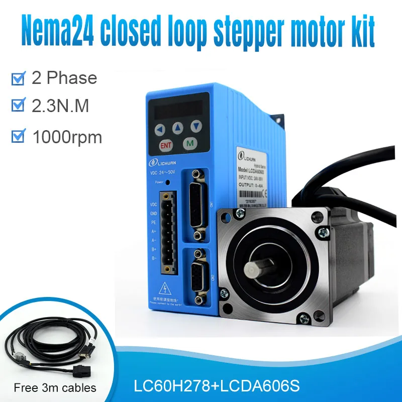 Nema 24 LC60H278+LCDA606S 2 Phase 1000rpm 4A 2.3n.m DC24-50V Closed Loop Stepper Motor Driver Kit For CNC Machines