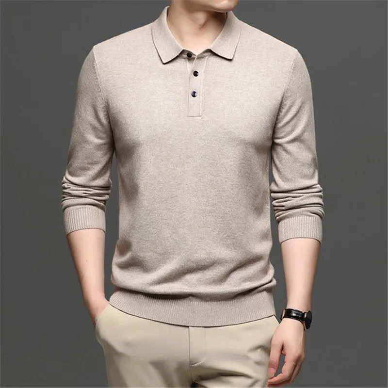 Good Quality Autumn Winter New Arrivals Knitwear Jerseys Pure Color Turn-down Collar Sweater Pullover Men Clothing Gift -40