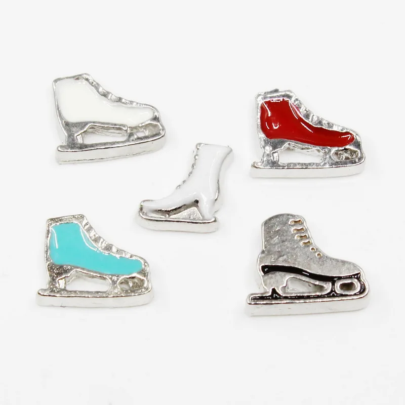 20pcs/lot Mix Style Ice Skates Boot Footprint Enamels Floating Charms For Glass Lockets Memory Pendant Jewelry