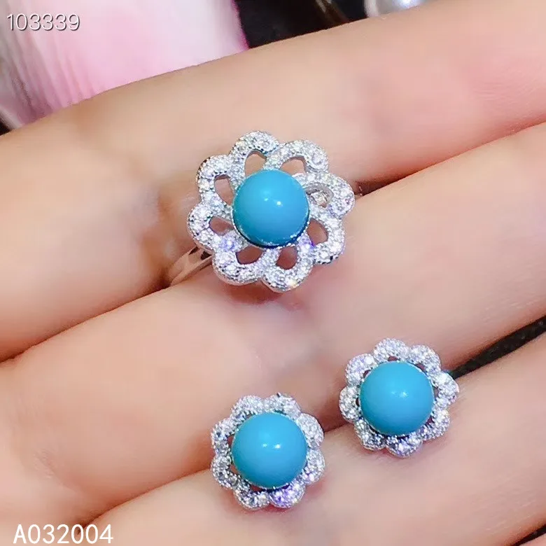 

KJJEAXCMY Fine Jewelry 925 sterling silver inlaid natural blue Turquoise ring earring set luxury supports test