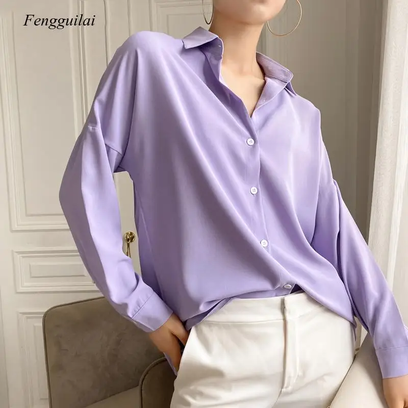 Women's Blouse Fashion 2021 Solid Casual Loose Shirt Long Sleeve Elegant Casual  Lapel Women Blusas Mujer De Moda