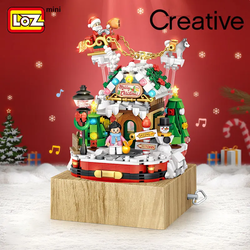 LOZ Christmas House Music Box Building Blocks Adult Highly Difficult Girls Puzzle Assembling Toys Christmas Gifts