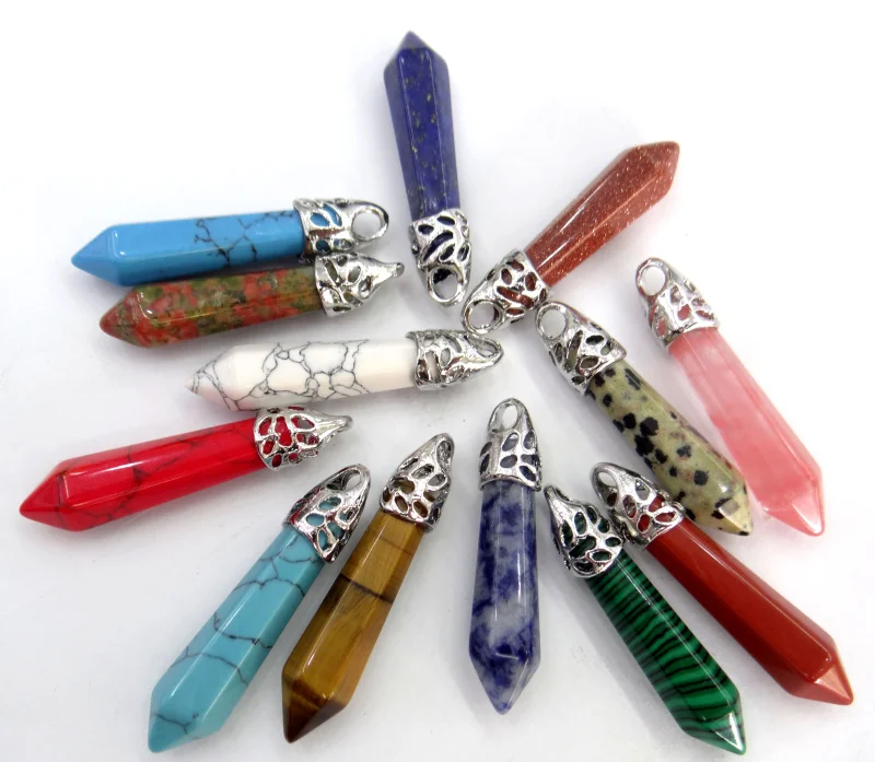 Natuursteen Quartz Crystal Turkoois Tijgeroog Aventurijn Mix Pijler Chakra Hangers Sieraden Maken Ketting Accessoires 20 Pc