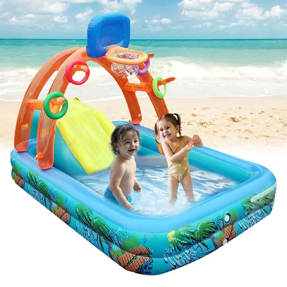 

Children's Iatable Swimming Pool With Basketball Hoop Outdoors Multifunctional Water Sliding Pool Portable Backyard Play Pool