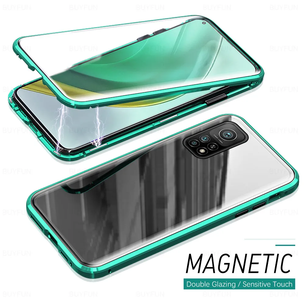 Double-sided Magnetic 360 Protect Case For Redmi Note 10 9 9s pro max 9T 9A 9C 8 pro Xiaomi X3 Nfc10T Tempered Glass Metal Cover