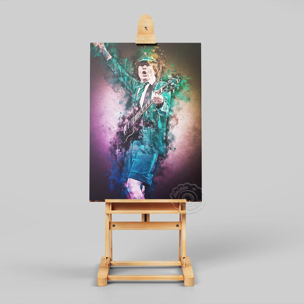 Angus Young Fans Collect Poster, Australia Rock Band Guitarist Portrait Colored Drawing Art Print, Vintage Art Figure Wall Decor