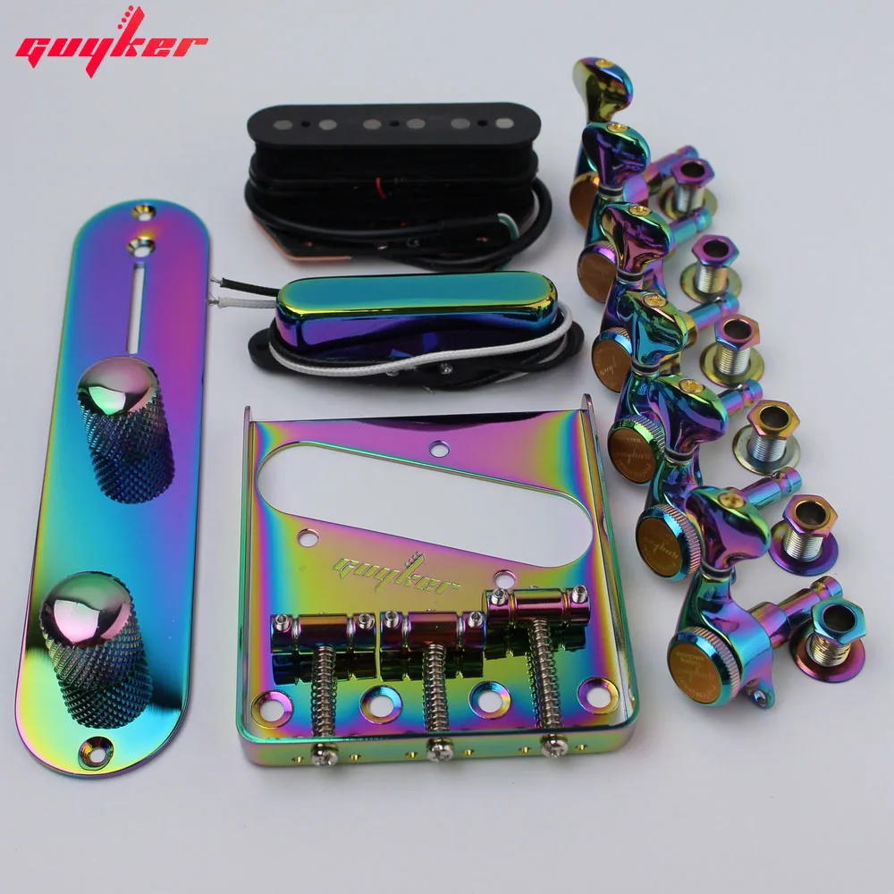 GUYKER Chameleon Rainbow Set Tele Pickup + Lock String Tuners + Control Plate +  Electric Guitar Bridge