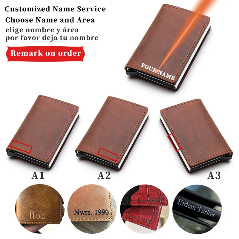 Laser Name Engraving Wallet Leather Cardholder Credit Card Holder Wallet Anti Blocking Rfid Men Aluminium Bank Business Card Cas