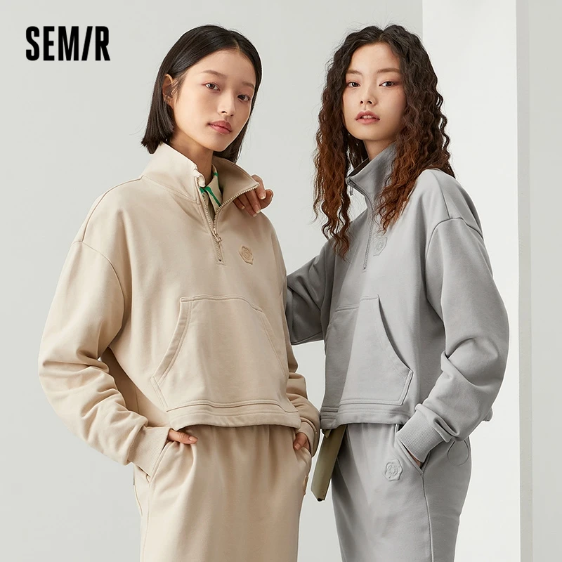 

Женская Короткая Толстовка Semir, свободная серая толстовка с капюшоном, осень 2021