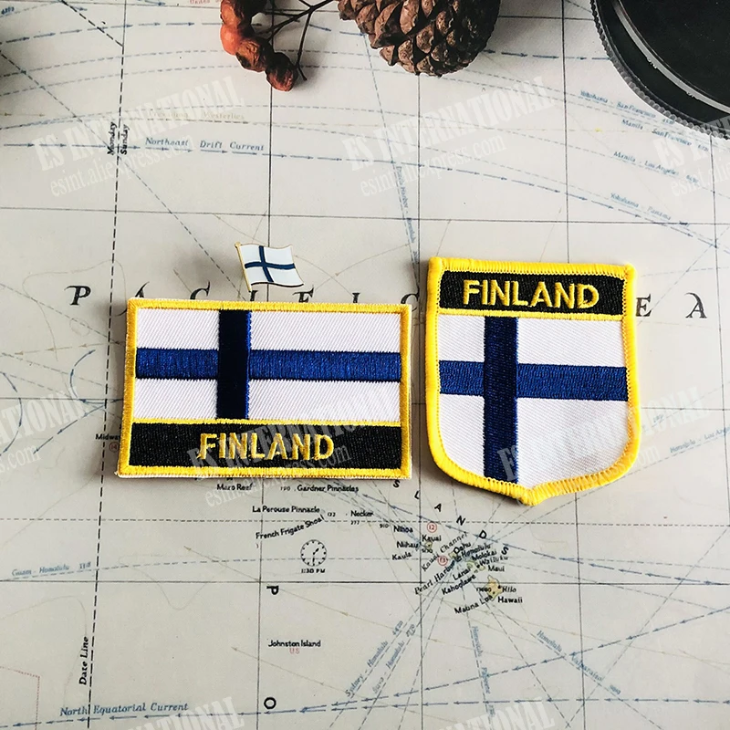 FINLAND National Flag Embroidery Patches Badge Shield And Square Shape Pin One Set On The Cloth Armband   Backpack  Decoration