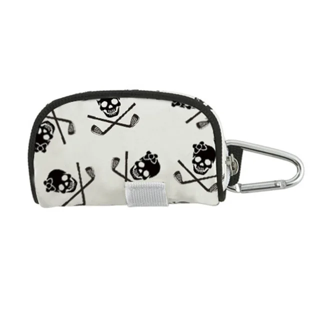 Mini Golf Ball Bag Tees Holder Skull Design PU Leather Golf Waist Pouch Storage Bag Container Zipper Closure Carabiner