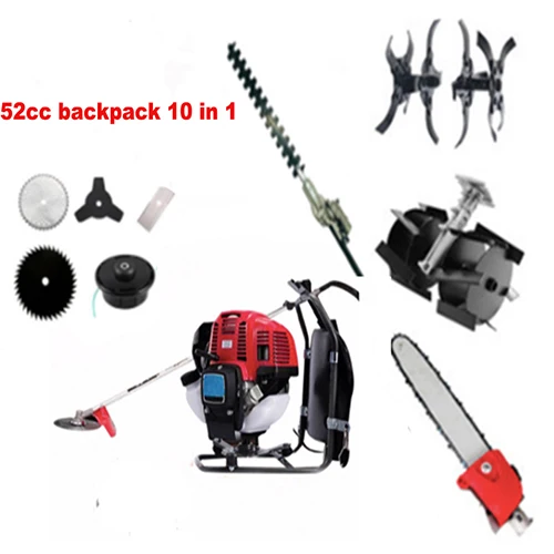 52cc Multi 10 in 1 Backpack Brush cutter tiller 2stroke Engine Grass Trimmer lawn mower big power