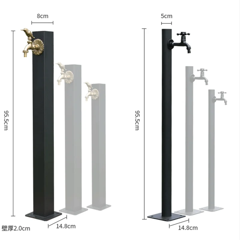 Imagem -04 - Tuqiu Jardim Torneira de ao ar Livre Preto Suporte Torneira ao ar Livre Coluna Misturadora Único Frio Aço Inoxidável