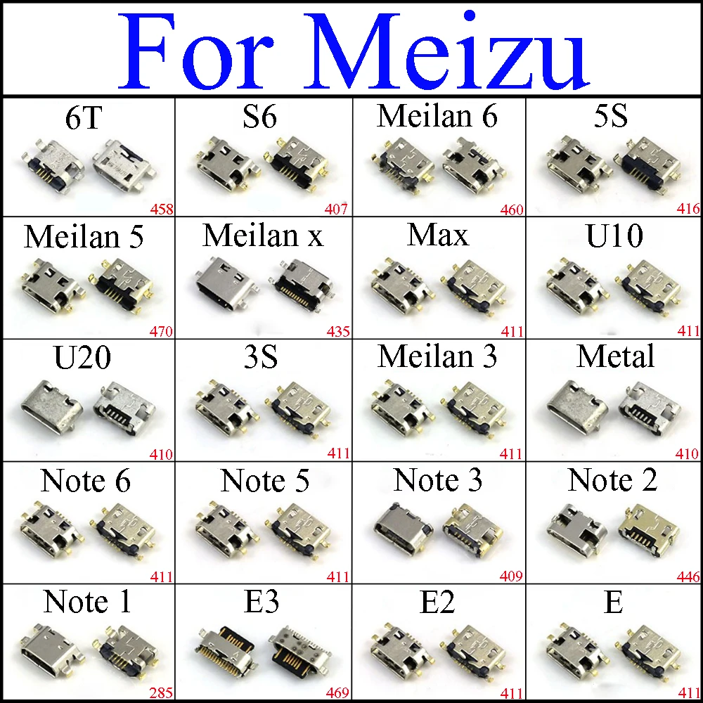 Micro USB Jack For Meizu 6T S6 M1 M2 M3 M3S M5 M5S M6 Note 1 2 U10 U20 E E2 E3 Max X metal Charging Port Connector Socket Plug