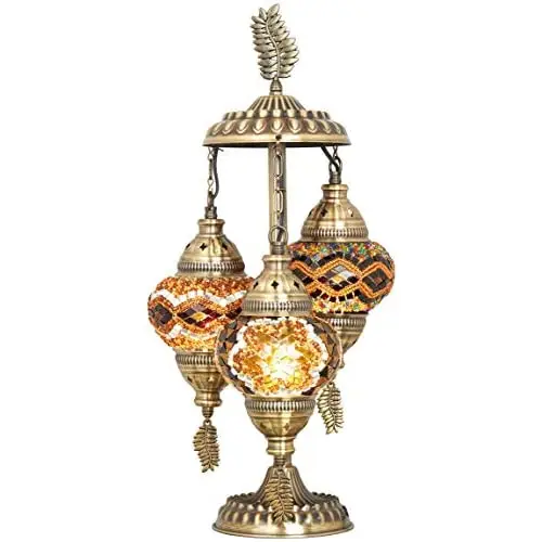 LaModaHome 2020 Stunning 3 Globe English Moroccan Bohemian Table Desk Bedside Night Lamp Light Lampshade with North American Plu