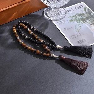 8mm / 10mm Hitam Onyx Mata Harimau Kuning Tasbih Muslim Islami 33 Gelang Manik-manik Doa Perhiasan Batu Alam Rosario Pria dan Wanita 10 tasbih muslim penjualan terbaik - №