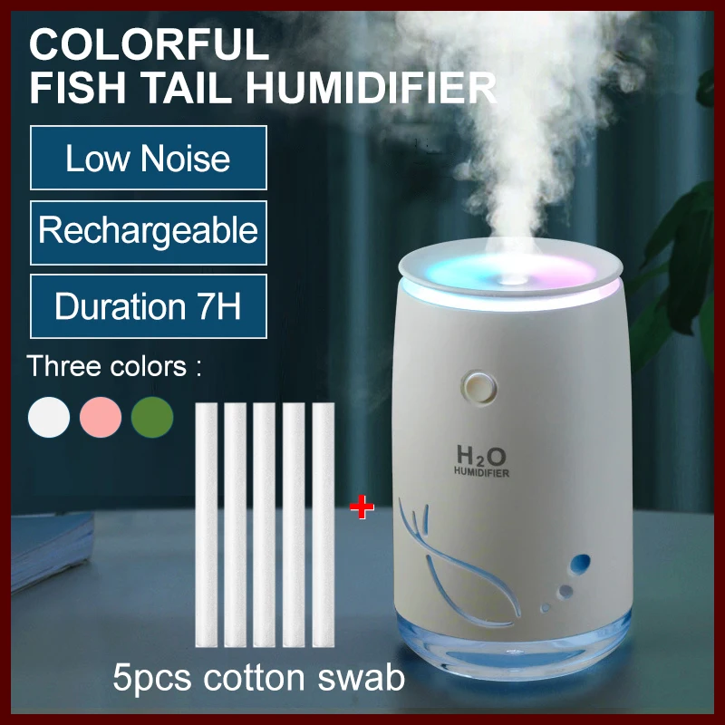 310ML Rechargeable Mini Electrical Air Humidifier Fish Colorful LED Light Atmosphere Lamp for Home Car Office Mist Maker Fogger