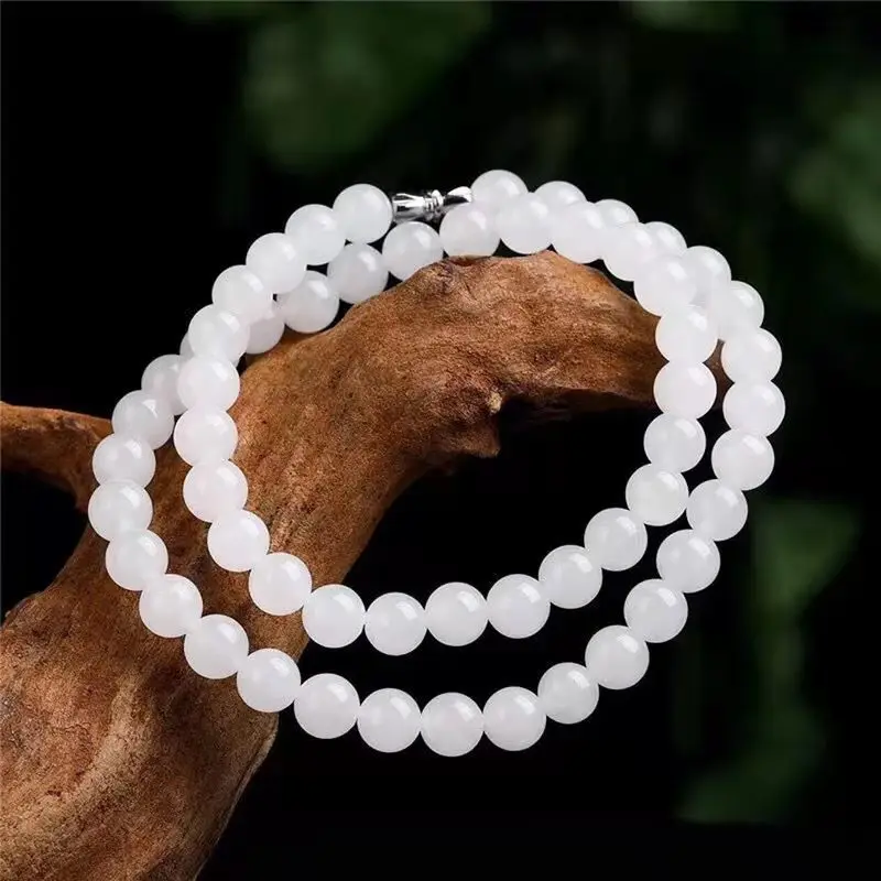 Nowy Idealny Prezent na Święta Łańcuszek z Naturalnego Białego Jadeitu Naszyjnik z Koralików Elegancka Biżuteria Prawdziwa Chińska Butikowa Zawieszka Elegancka Biżuteria