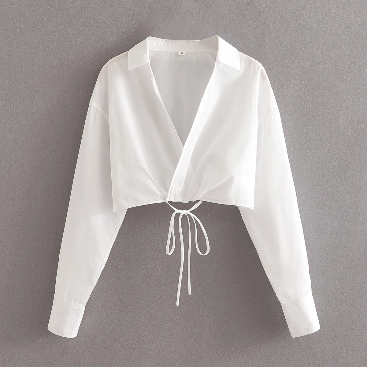 KEYANKETIAN 2021 new style V-neck bow tie double-breasted pure white short shirt ladies sexy crop top