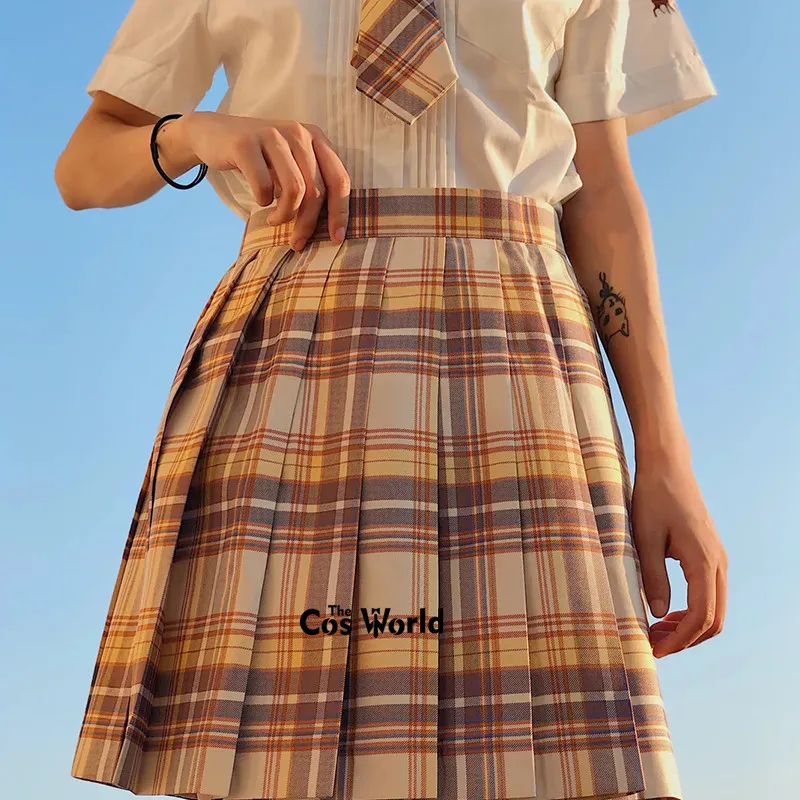 [Yamabuki] Girl's Japanese Summer High Waist Pleated Plaid Skirts Women Dress For JK School Uniform Students Cloths