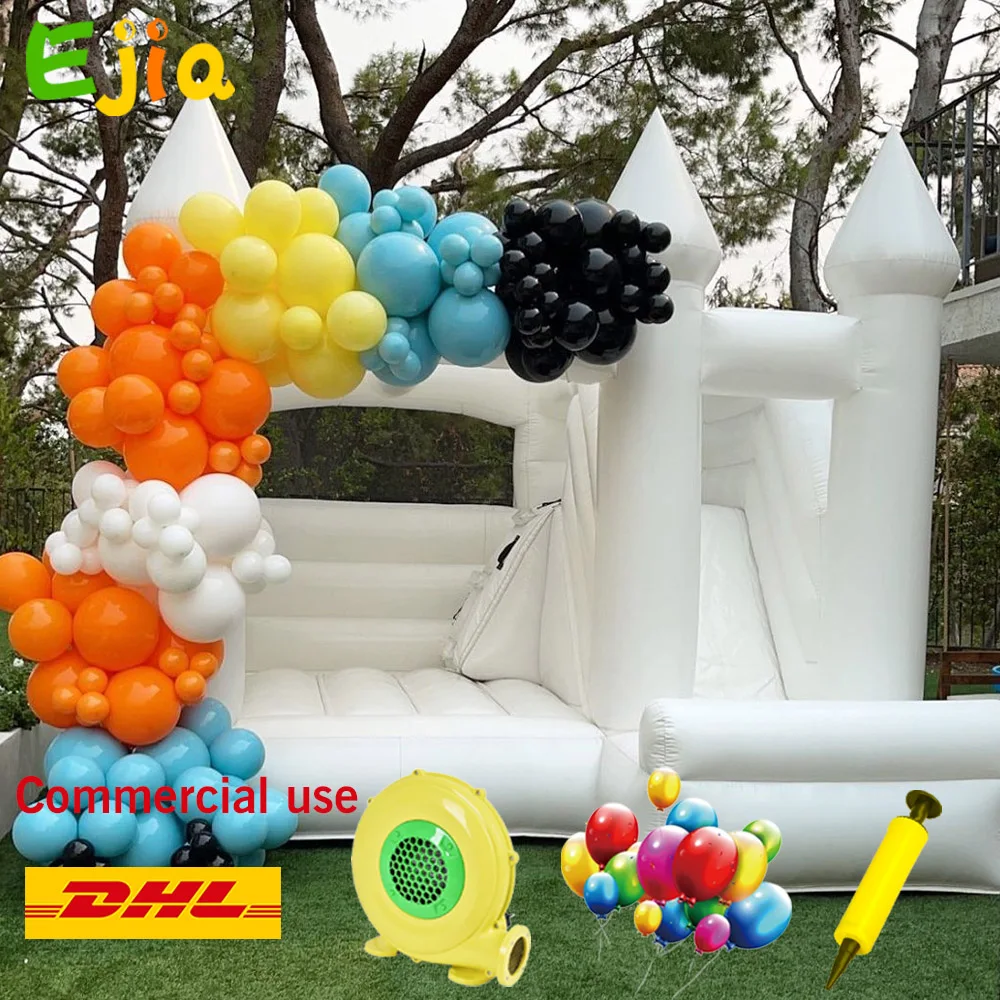 Outdoor Kids Adult 13ft Commercial Inflatable Slide/Ball Pit  White Bounce Castle Jumping Bounce House For Party Wedding Games