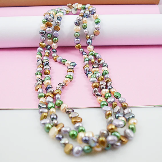 Pearl Jewelry Multicolor Baroque Real Freshwater Pearl Choker Necklace Magnet Clasp Handmade Wedding Party Women Gift