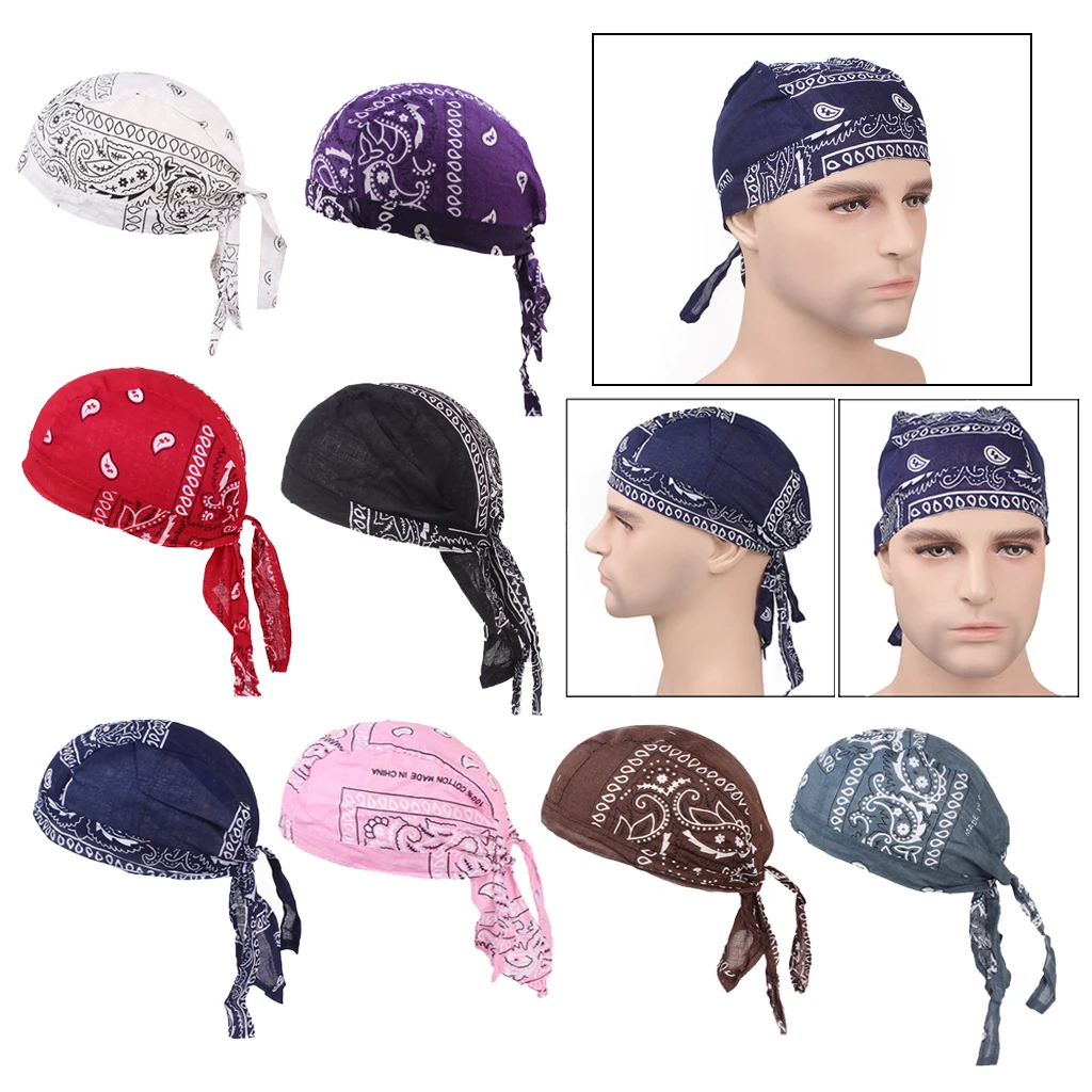 Unisex Women Men Bandana Hat Cotton Unisex Durag Print Cap Breathable Chemo Turban Fashion Headwrap Headwear Pirate Head Scarf