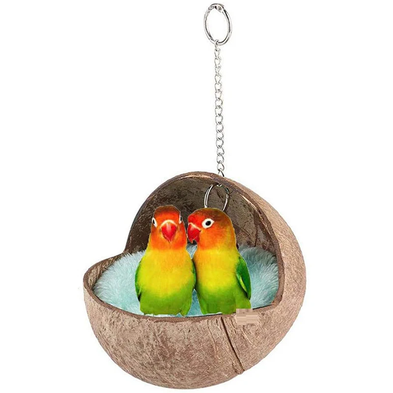 

Hot Coconut Shell Bird Nest House Bed with Warm Pad for Parrot Parakeet Hamster Rat Mice Chinchilla Cage Toy Nesting Box