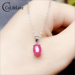 CoLife Jewelry Ruby Pendant for Daily Wear 5mm*7mm I Grade Natural Ruby Silver Pendant 925 Silver Ruby Jewelry for Office Woman