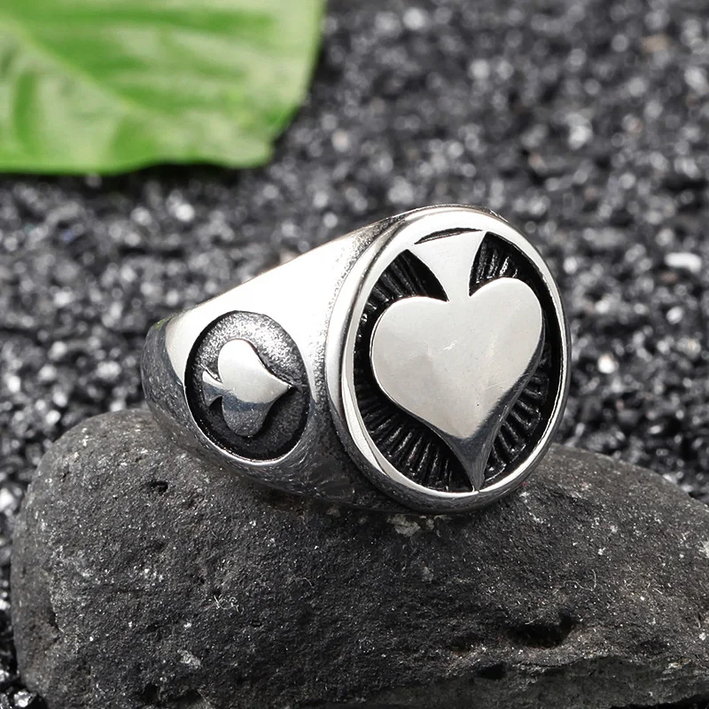 

Simple Gambler Stainless Steel Lucky Spades A Ring Men Punk Biker Lucky Ring For Men Women Fashion Jewelry Gift