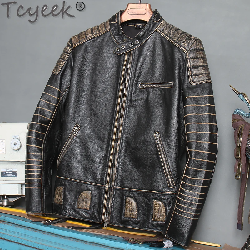 Streetwear Natural Genuine Leather Jacket Men Motorcycle 100% Real Cow Leather Coat Male Motorcycle Coats Jackets 1608 LW