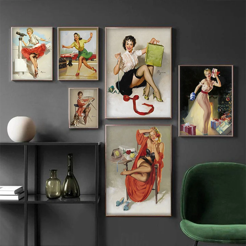 

Vintage Sexy Pin Up Girls Illustration Poster Decorative Wall Sticker Canvas Painting Art Picture For Bar Cafe Pub Home Decor