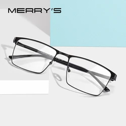 MERRYS DESIGN Men Titanium Alloy Glasses Frame Business Style Male Square Ultralight Eye Myopia Prescription Eyeglasses S2057