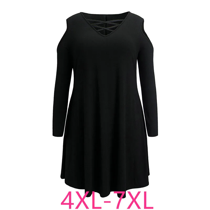 2021 spring autumn plus size dresses for women loose casual large long sleeve blue red V-neck mini dress 4XL 5XL 6XL 7XL