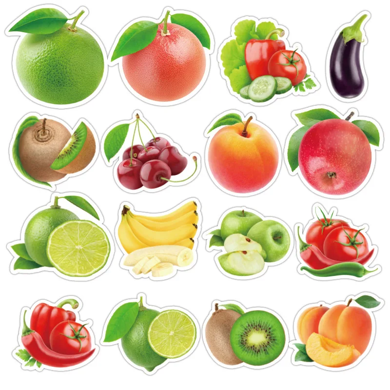 50Pcs/lot Exquisite Cartoon Fresh Fruits Vegetables Stickers For Kitchen Bakery Cup Dish Refrigerator Education Toy for children