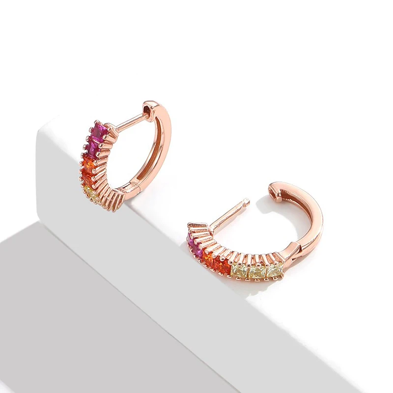 925 Silver Rainbow Zircon Rose Gold Hoop Earrings For Women Fashion Jewelry