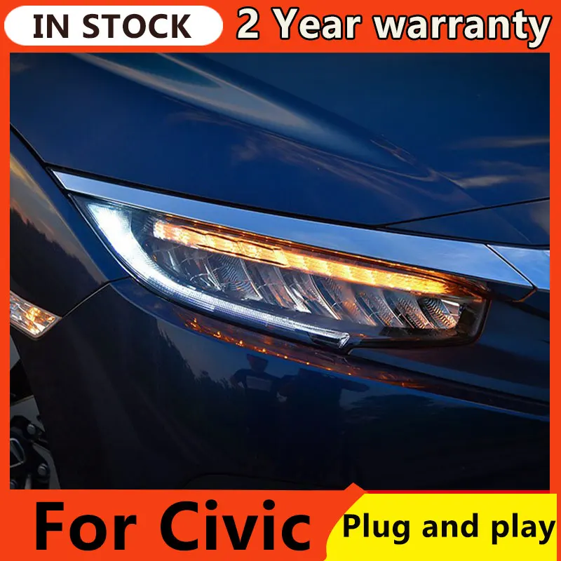 

Для Honda Civic 10-го поколения: полностью светодиодные фары 2016-2021 гг., светодиодные ДХО, динамические указатели поворота, головной свет.