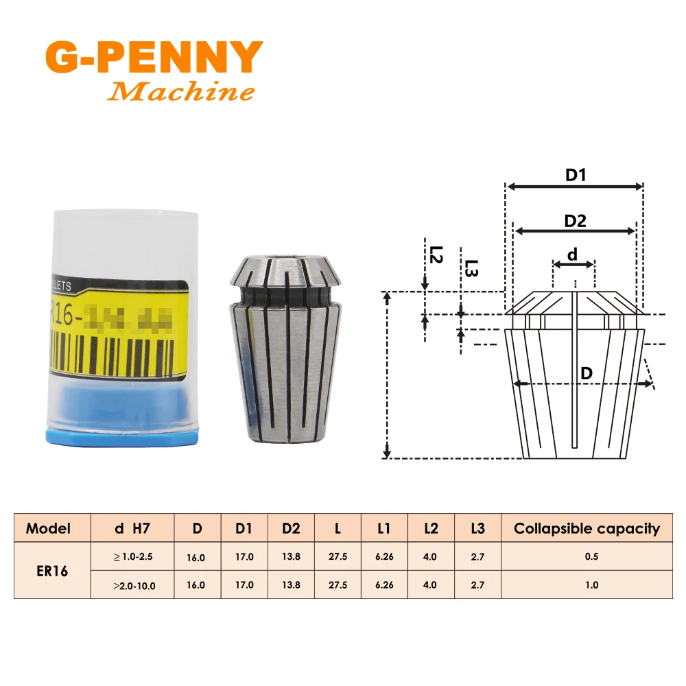 G-PENNY Machine 1 Kit Collet ER16 Precision 0.015 Collet 1-10mm,1/4,1/8mm Spring Collet for CNC Milling lathe tool and spindle