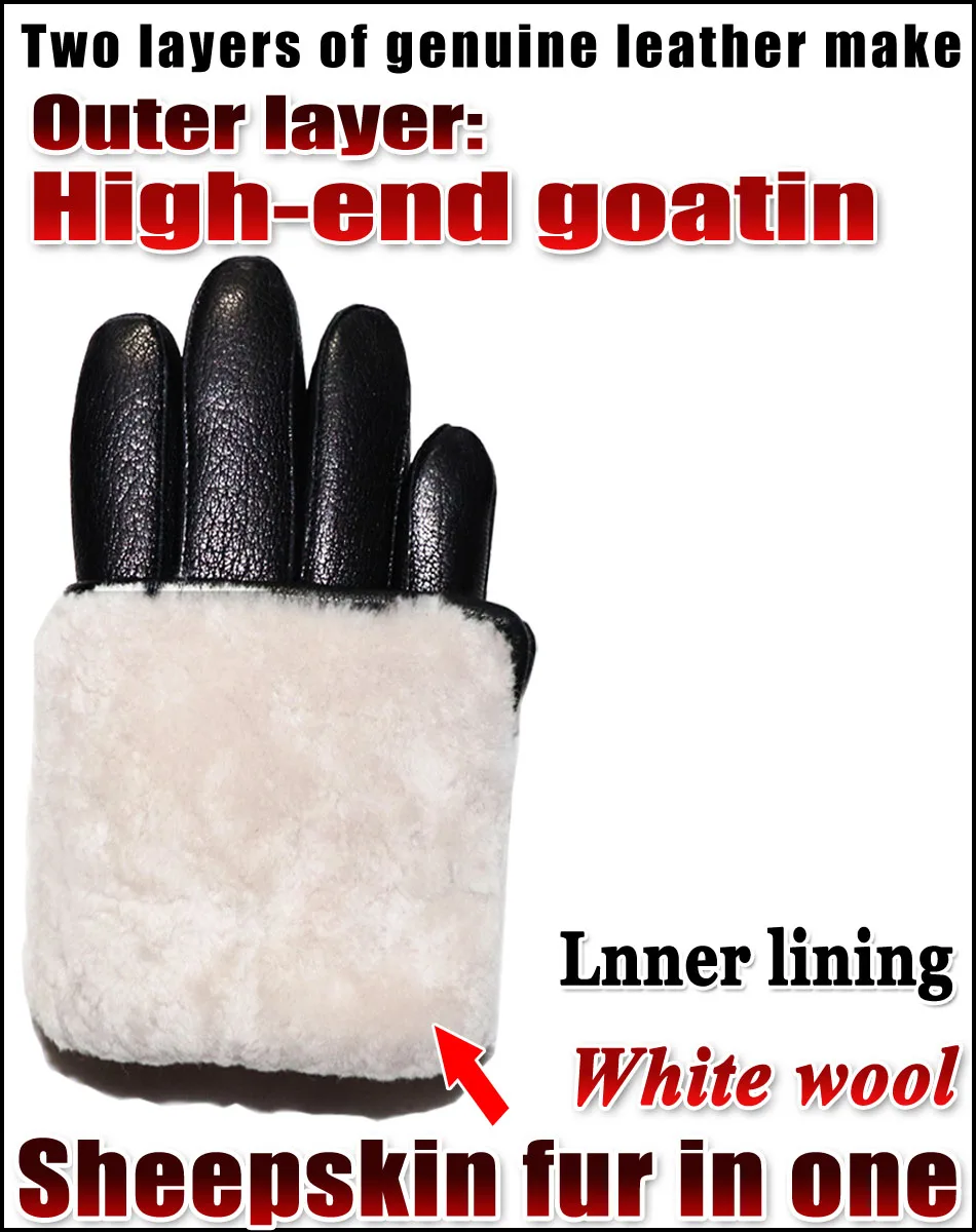 Goat Skin Gloves Women\'s Genuine Leather Wool Gloves Buckskin Texture Sheepskin Gloves Winter Cold Warm Thickened Fur Gloves