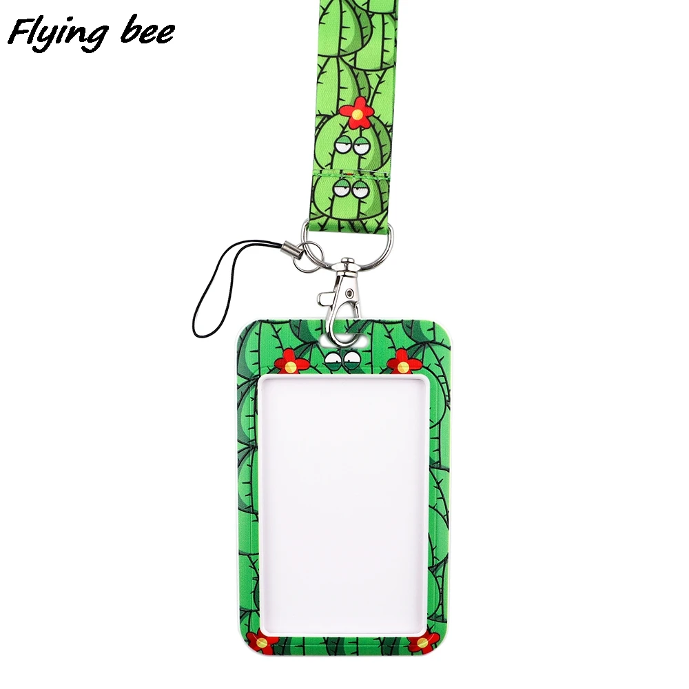 Визитница Flyingbee X1768 с зеленым КАКТУСОМ, чехол для кредитных карт, удостоверения личности, Студенческая дорожная сумка для женщин, бейдж для банковских карт в автобусе