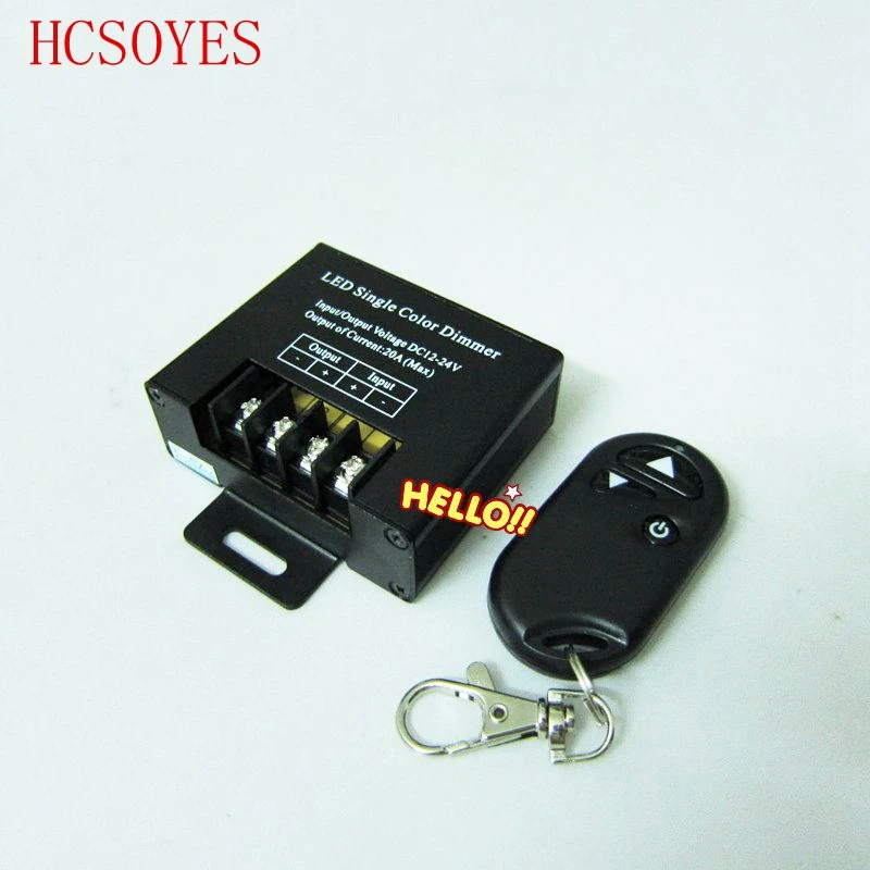 DC12-24V 30A Single Channel LED Dimmer Controller with 3Key Wirelss RF Remote Control for Single Color 5050 3528 LED Strip