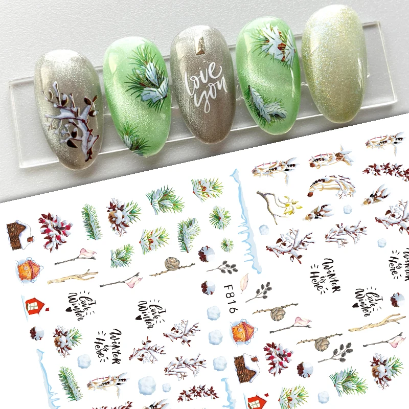 Winter Xmas 3D Nail Sticker Christmas Elk Santa Snowflake Deer Cartoon Slider Design Polish Nails Decals Nail Art DIY Decor