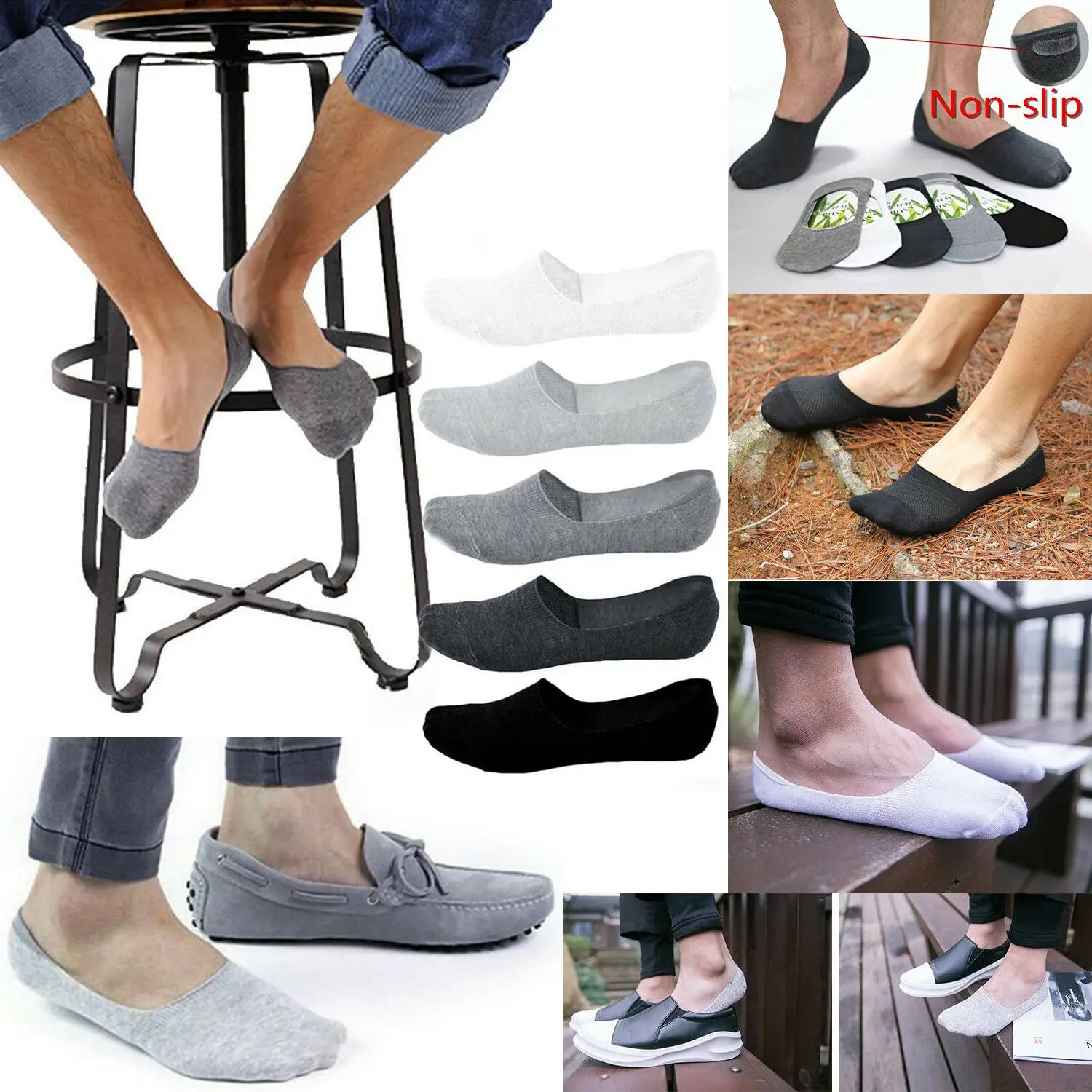 1/5 Pairs Men Cotton Socks Summer Breathable Invisible Boat Socks Nonslip Loafer Ankle Low Cut Short Sock Male Sox for Shoes