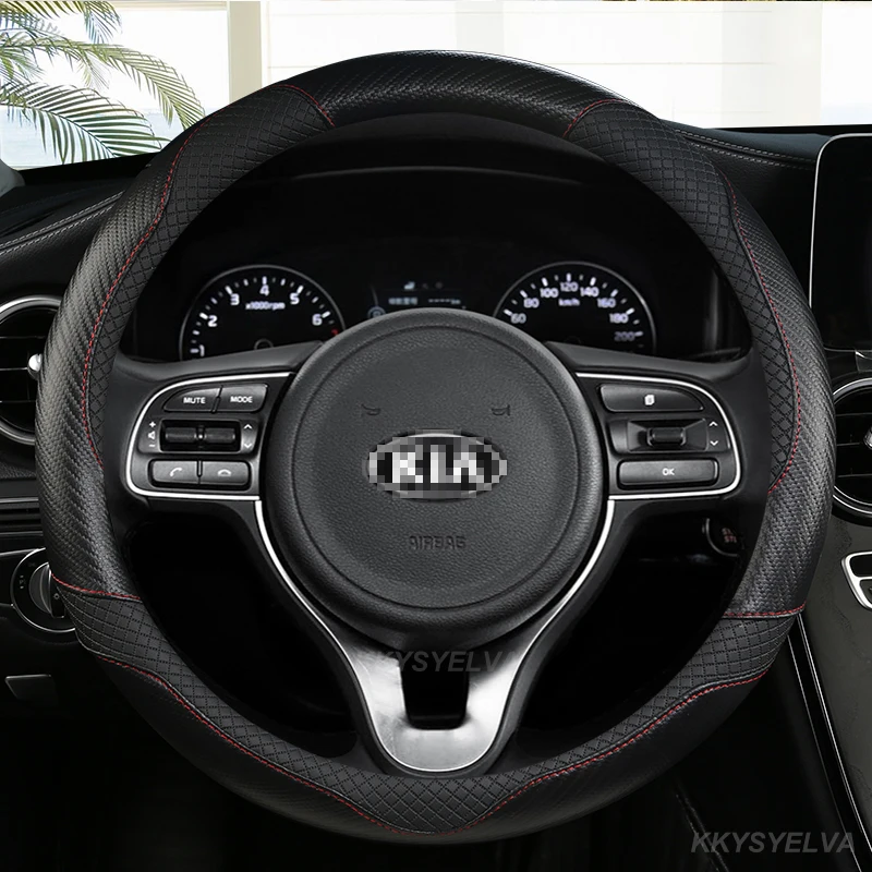 Carbon Fiber Leather Car Steering Wheel Cover for Kia Ceed Sportage Picanto Cerato Seltos Soul Rio 3 4 5 Auto Accessories