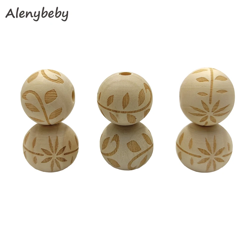 

Engraving Printing Wooden Round Beads Teether Loose Natural Wood Ball Jewelry Making Bracelet Necklace DIY Teething Accessories